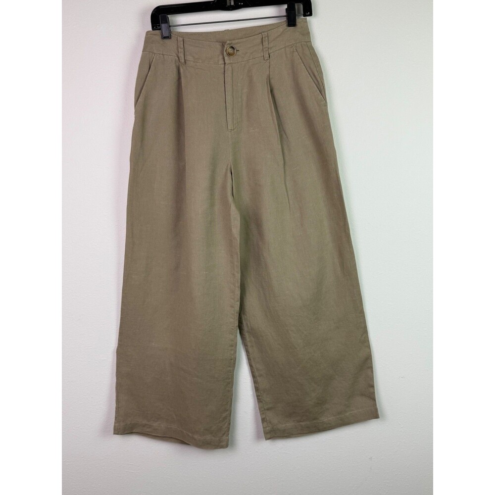 Zara Linen Wide Leg Pants Small Tan High Rise Minimalist Summer Coastal - Picture 2 of 7